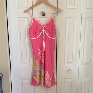 Tori Richard Pink 100 silk spaghetti strap dress with Cream Accents